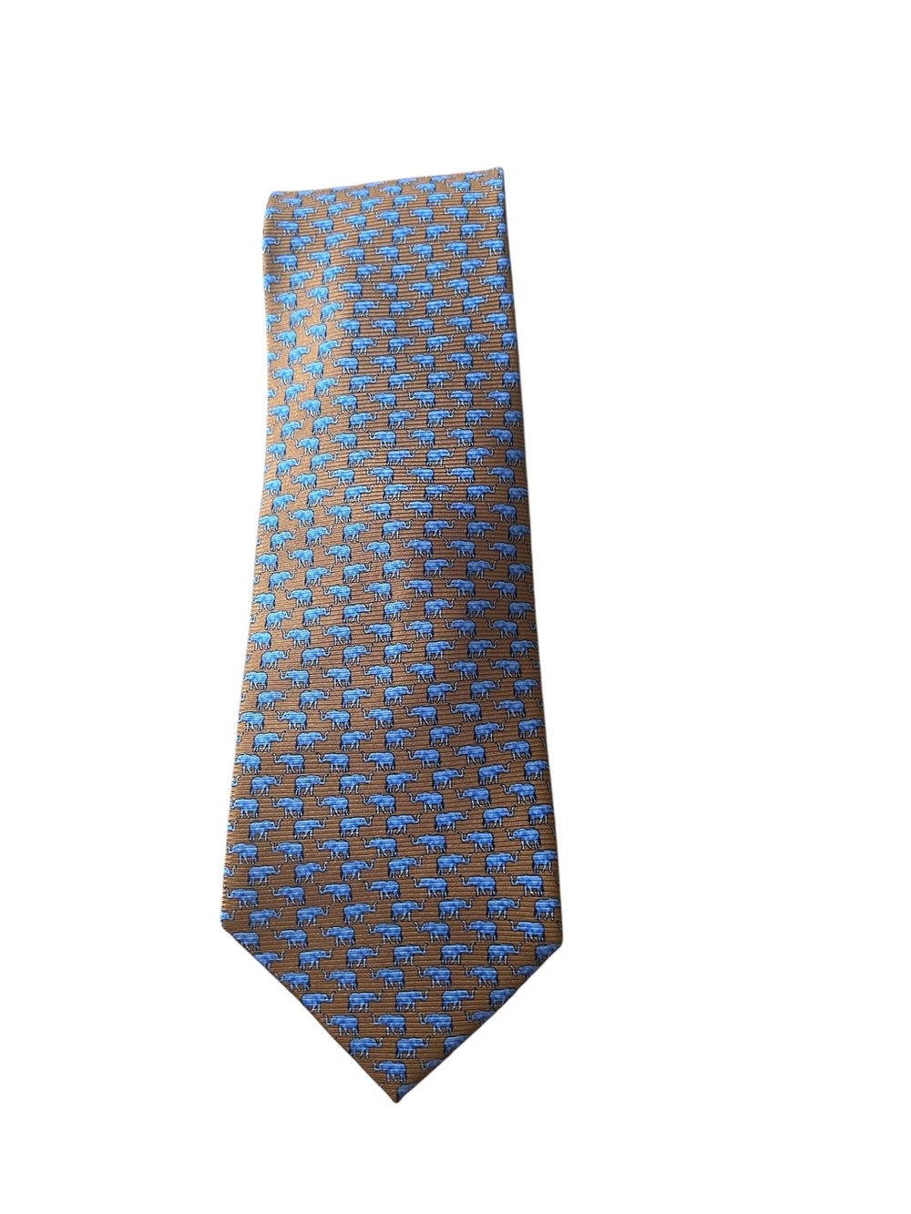 Cape Cod Neckwear Copper & Blue Elephant Print Silk Tie 3.25” Wide